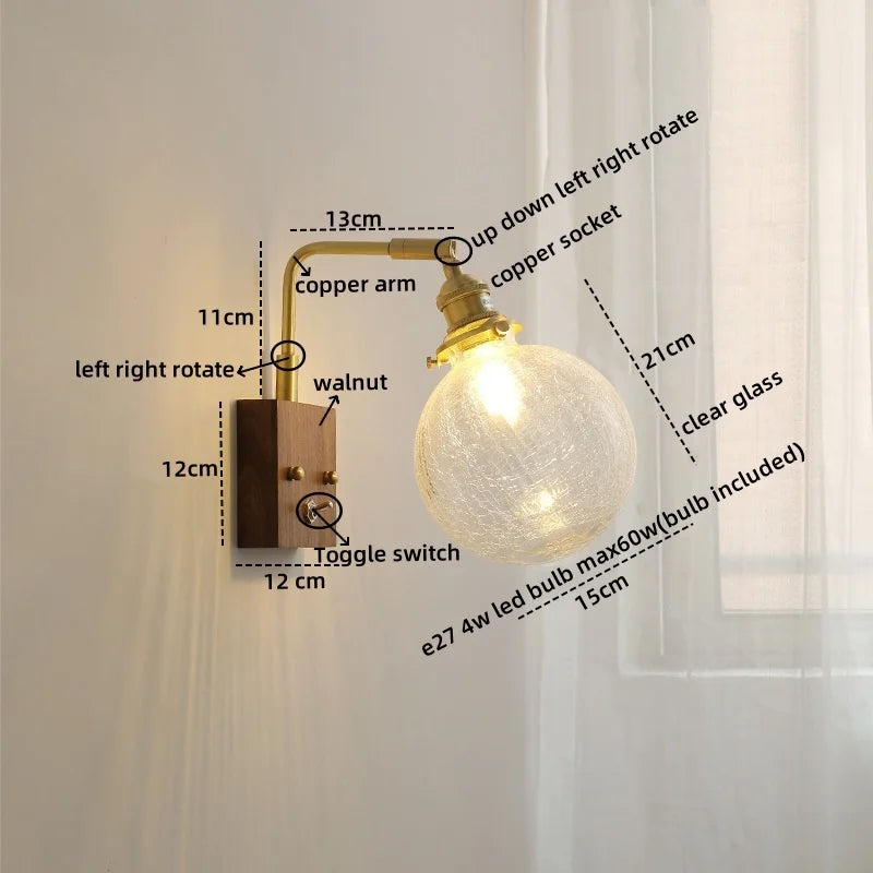 DecorBites™ Clear Glass LED Wall Sconce Walnut Copper Modern Stair Light Fixtures