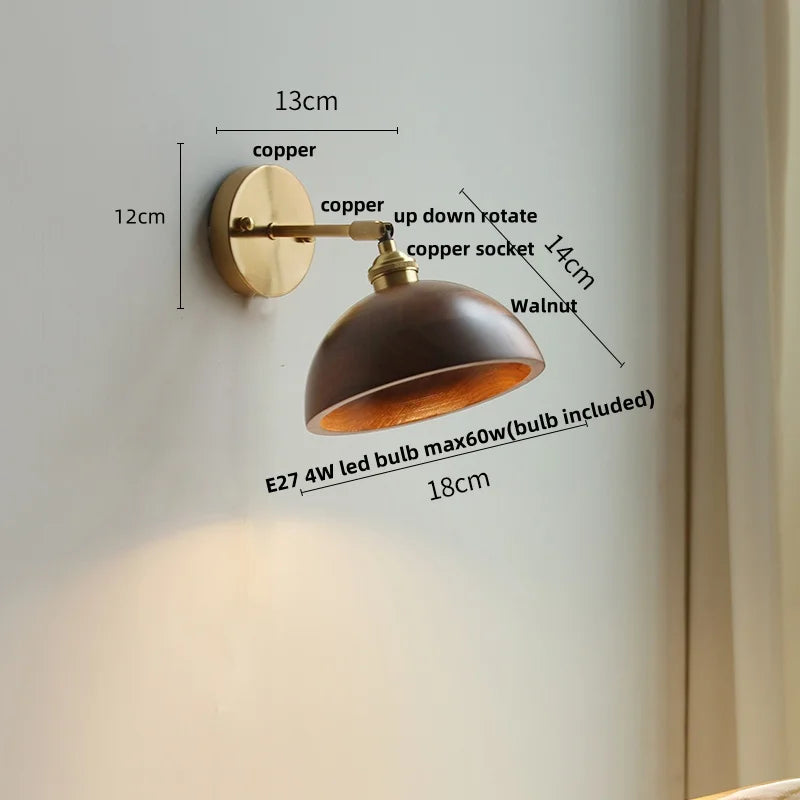 DecorBites™ Ash Wood LED Wall Lights Living Room Porch Stair Nordic Modern Up Down Rotate Pull Chain Switch Bedside Lamp