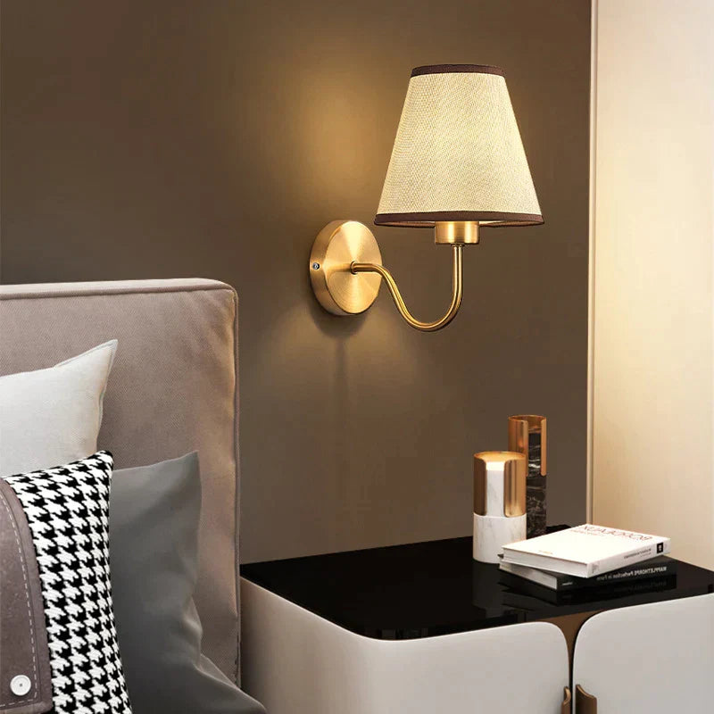 DecorBites™ Gold Fabric Wall Lamp: Modern Nordic Bedroom Light Fixture for Hotel Aisle & TV Background.