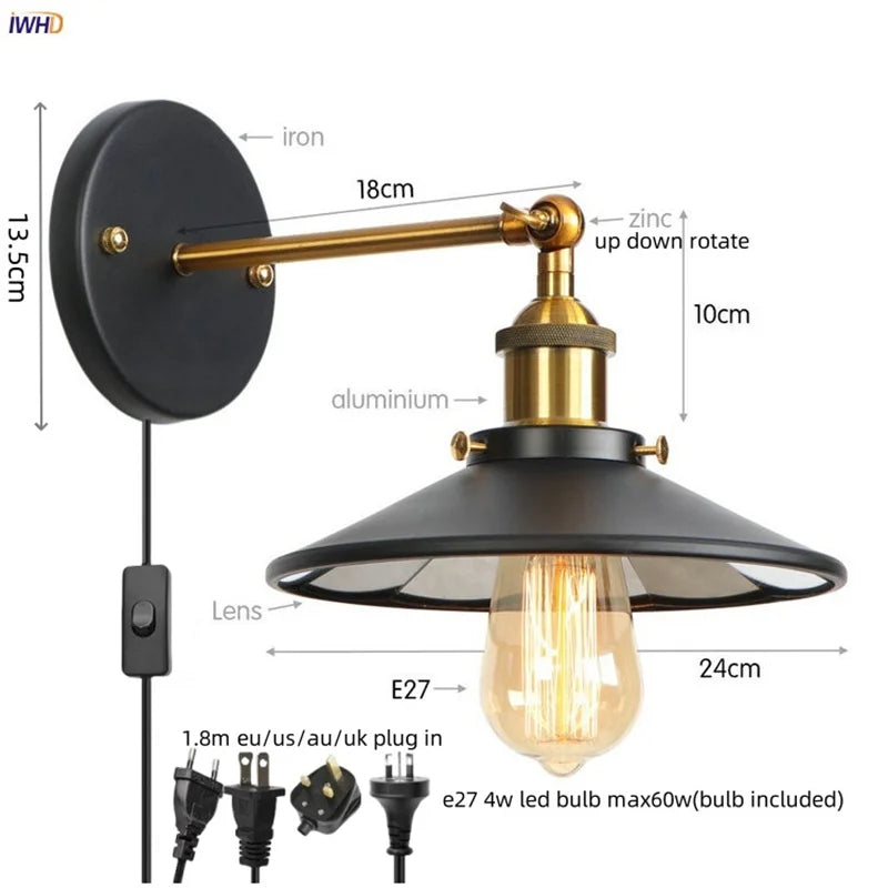 DecorBites™ Gold Industrial LED Wall Lamp for Loft Stair, Coffee Bar, Bedroom