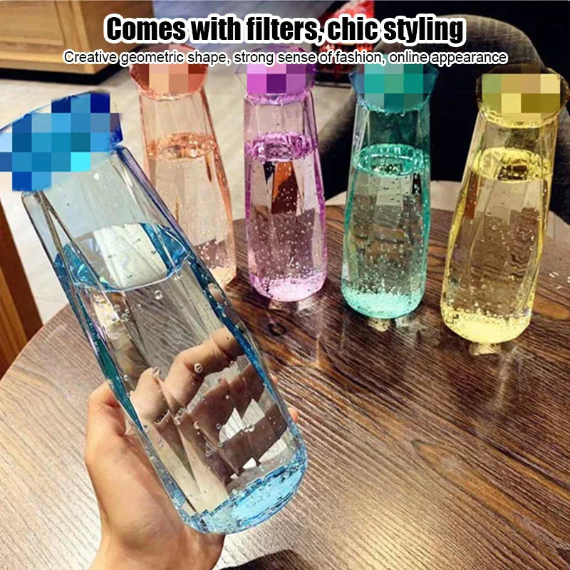 DecorBites™ Diamond Water Bottle: 500ml Sport Travel Drink Cup, Leakproof & Portable