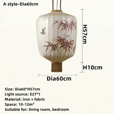 DecorBites™ Bamboo Lantern Pendant: Handmade Fabric Shade for Elegant Hotel and Restaurant Lighting