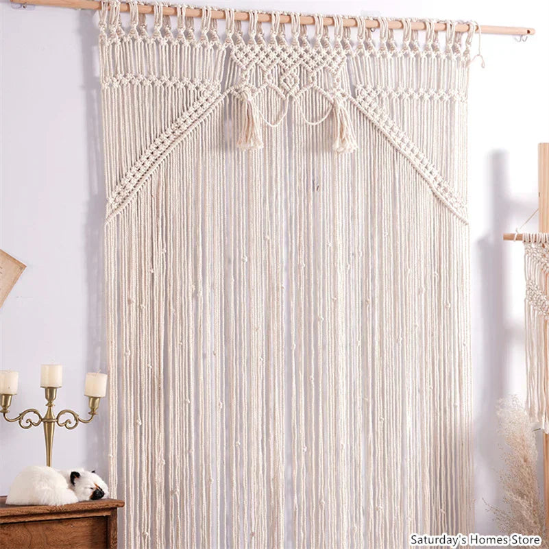 DecorBites™ Boho Macrame Tassel Curtain Tapestry for Wedding Décor & Window Treatment
