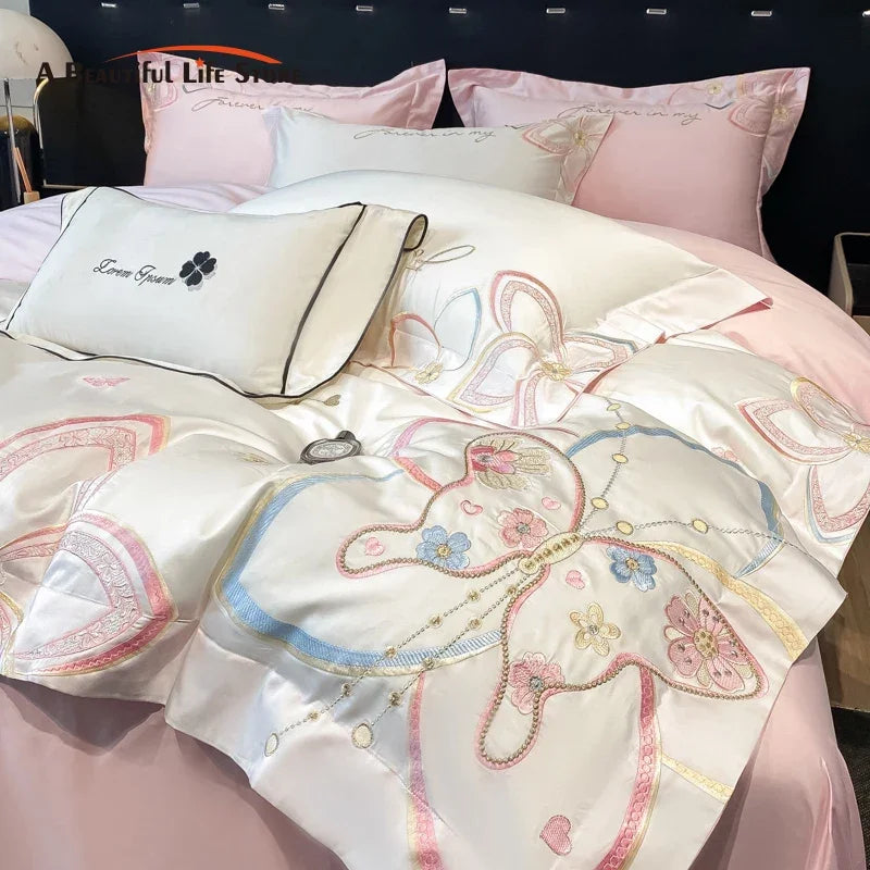 DecorBites™ Embroidered Butterfly Flowers Patchwork Bedding Set