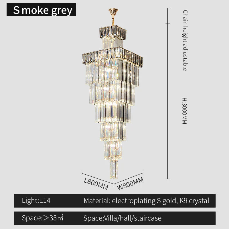 DecorBites™ Crystal Chandelier: Duplex Villa Spiral Staircase Pendant Light
