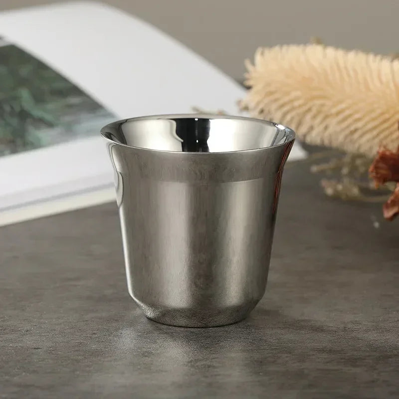 DecorBites™ Double Wall Espresso Mugs 80ml - Set of 2 Stainless Steel Heat Insulated Cups