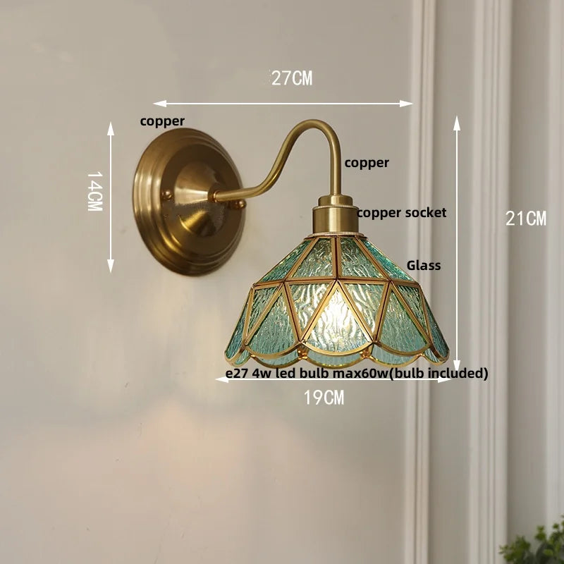 DecorBites™ Blue Glass Copper LED Wall Light Fixture Stair Bar Restaurant Bedroom E27