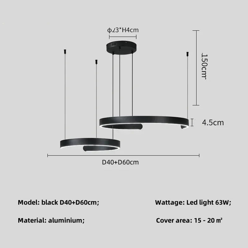 DecorBites™ Black LED Chandelier Pendant Light for Foyer Stairs Bar, Minimalist Indoor Hanging Lamp