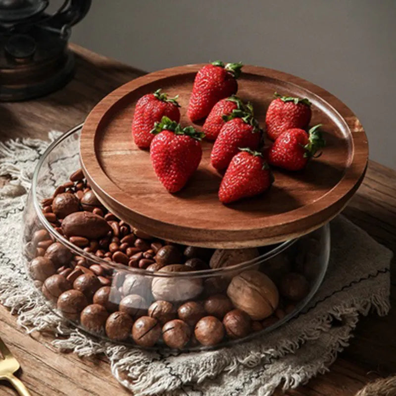 DecorBites™ Glass Food Storage Containers with Wooden Lid | Stylish Kitchen Organizer