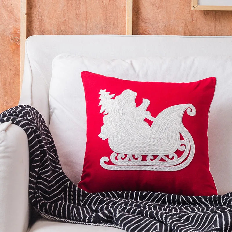 DecorBites™ Christmas Embroidered Cotton Canvas Pillow Covers Snowflake Elk Decor
