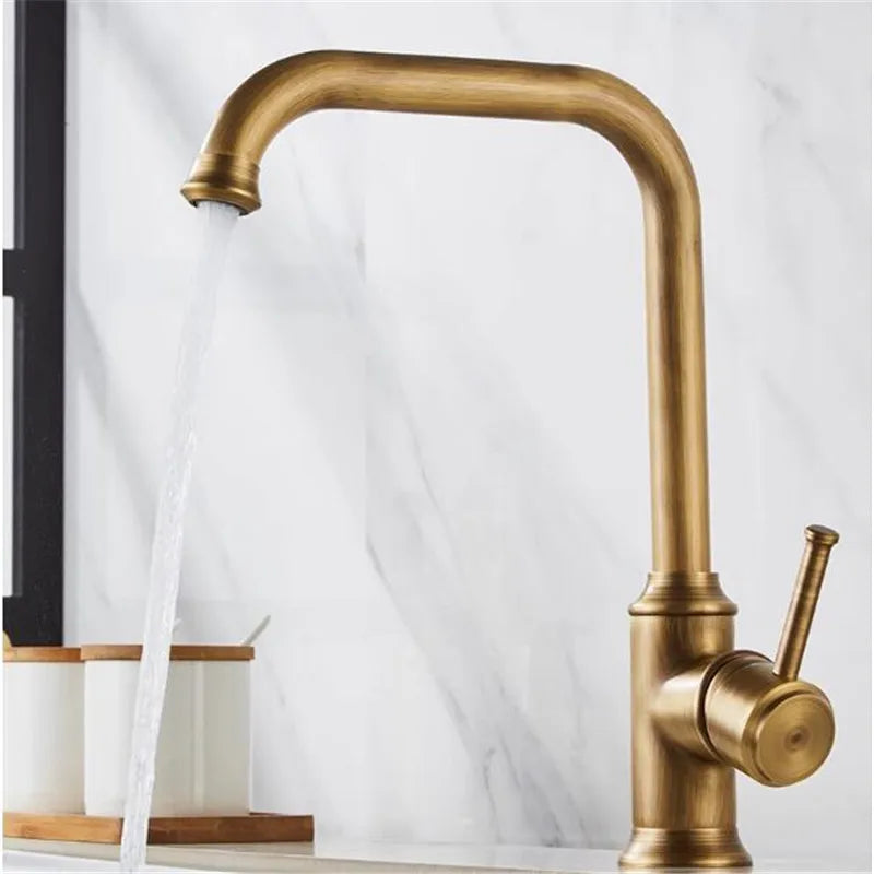 DecorBites™ Antique Brass Kitchen Faucet 360° Swivel Sink Tap Mixer Hot Cold Rotating Faucet