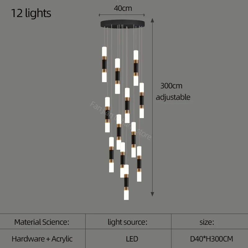 DecorBites™ LED Chandelier Stairway Lamp Dining Table Kitchen Lighting Acrylic Chandelier