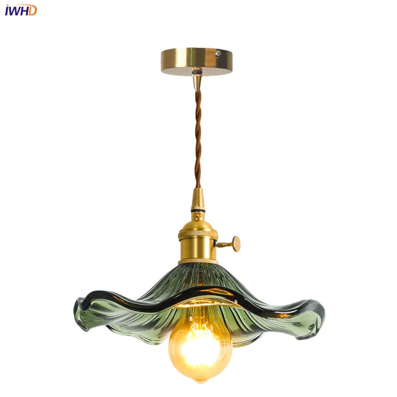 DecorBites™ Brass Glass Lotus Leaf LED Pendant Lamp: Nordic Minimalism for Living, Dining, Bedroom