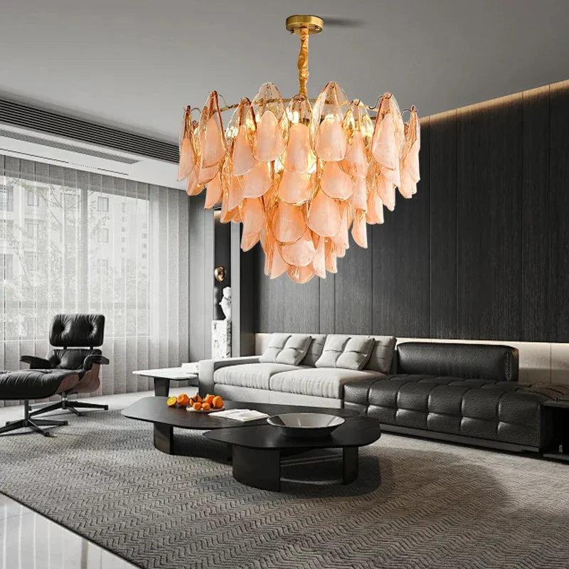 DecorBites™ Amber Glass Chandelier: Dimmable Luxury Light Fixture for Living Room Hall