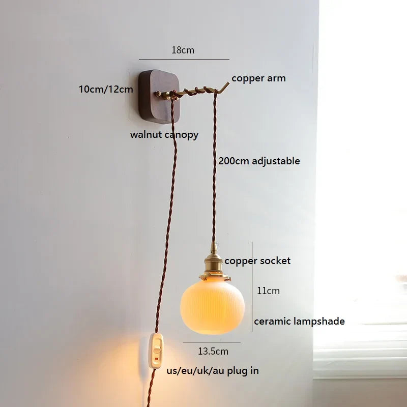 DecorBites™ Ceramic Ball LED Wall Lights with Pull Chain Switch for Bedroom Bathroom