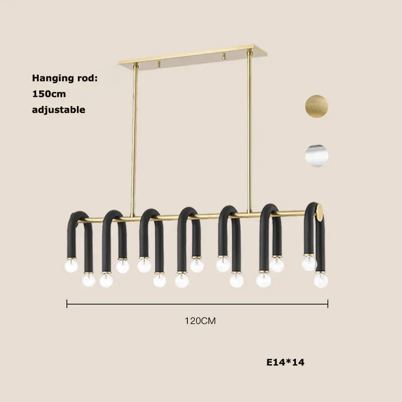 DecorBites™ Black Aluminum U-Shaped Tube Dimmable LED Chandelier for High Ceilings
