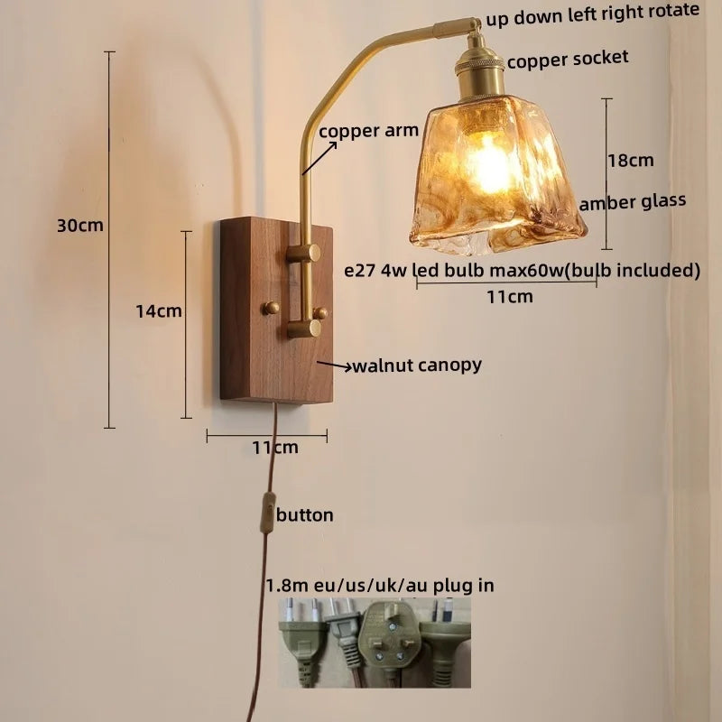 DecorBites™ Glass Copper LED Wall Lamp Modern Stair Light Fixtures applique murale