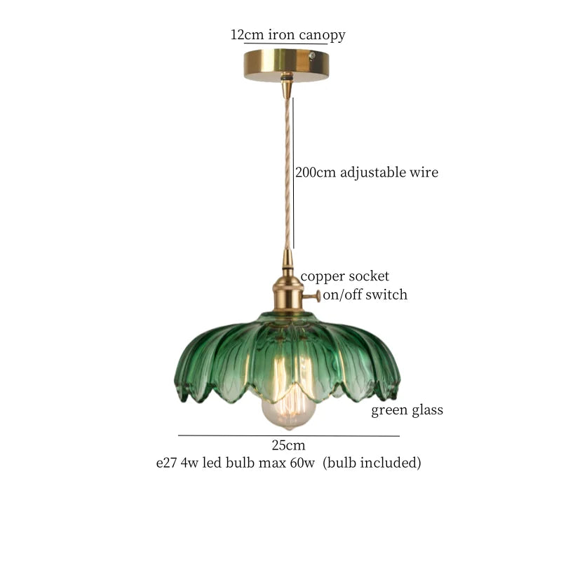 DecorBites™ Green Brass Glass LED Pendant Light for Kitchen Cafe Bar Loft Decoration