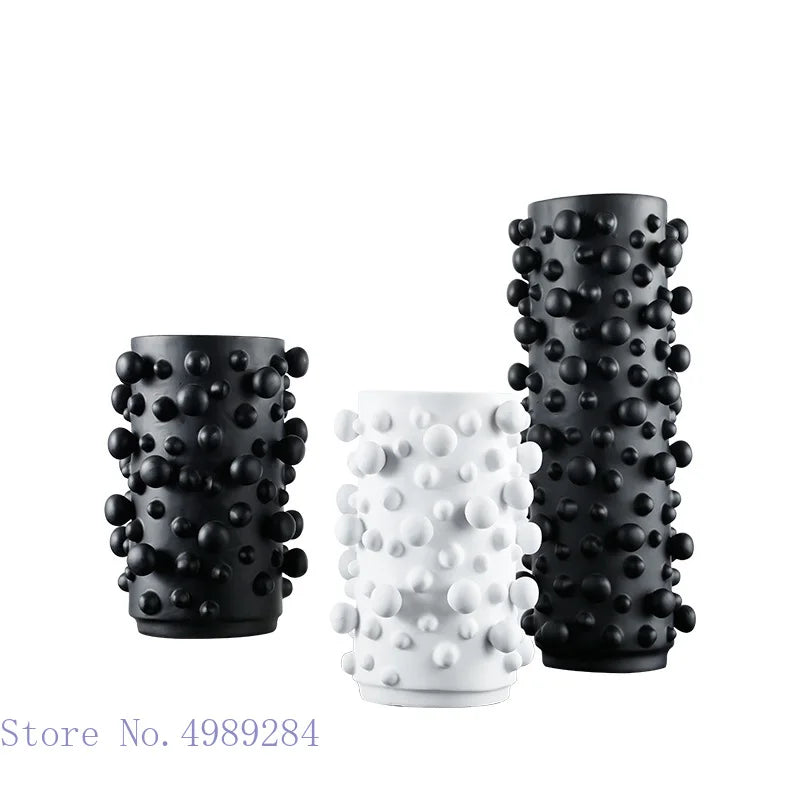 DecorBites™ Black White Abstract Dots Resin Vase Irregular Bumps Home Decoration Organizer