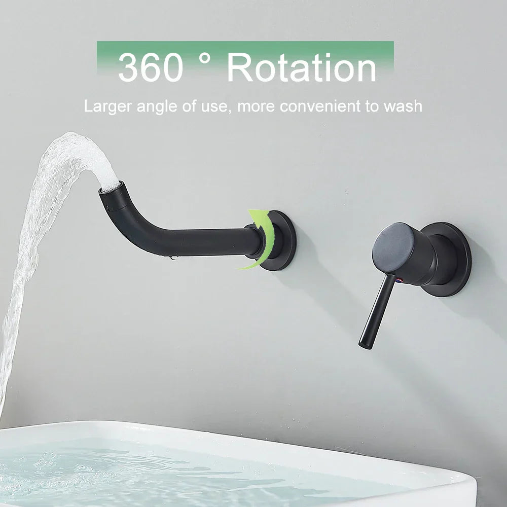 DecorBites™ Black Wall Mounted Basin Faucet with Single Handle Hot Cold Water Mixer Tap