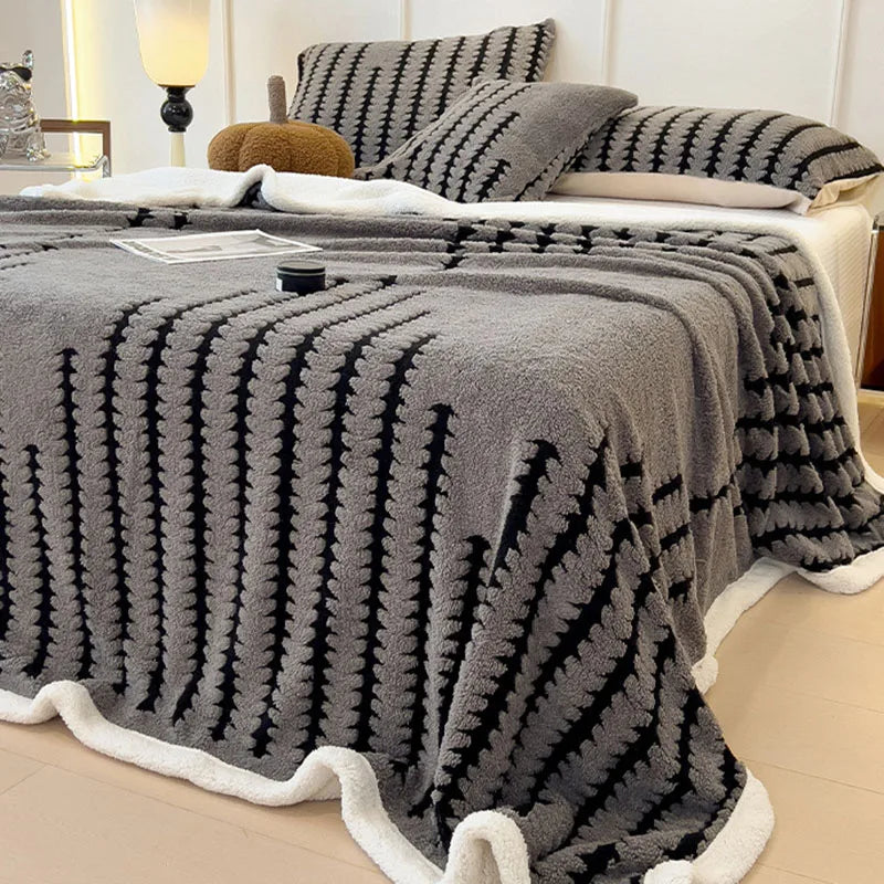 DecorBites™ Jacquard Blanket: Winter Thickened Lamb Wool Nap Shawl for Living Room
