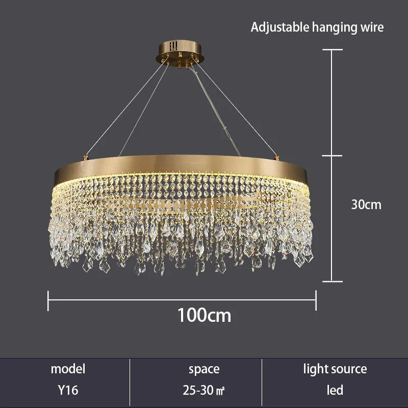 DecorBites™ Crystal Chandelier: Luxury Gold LED Circle Ceiling Pendant Light