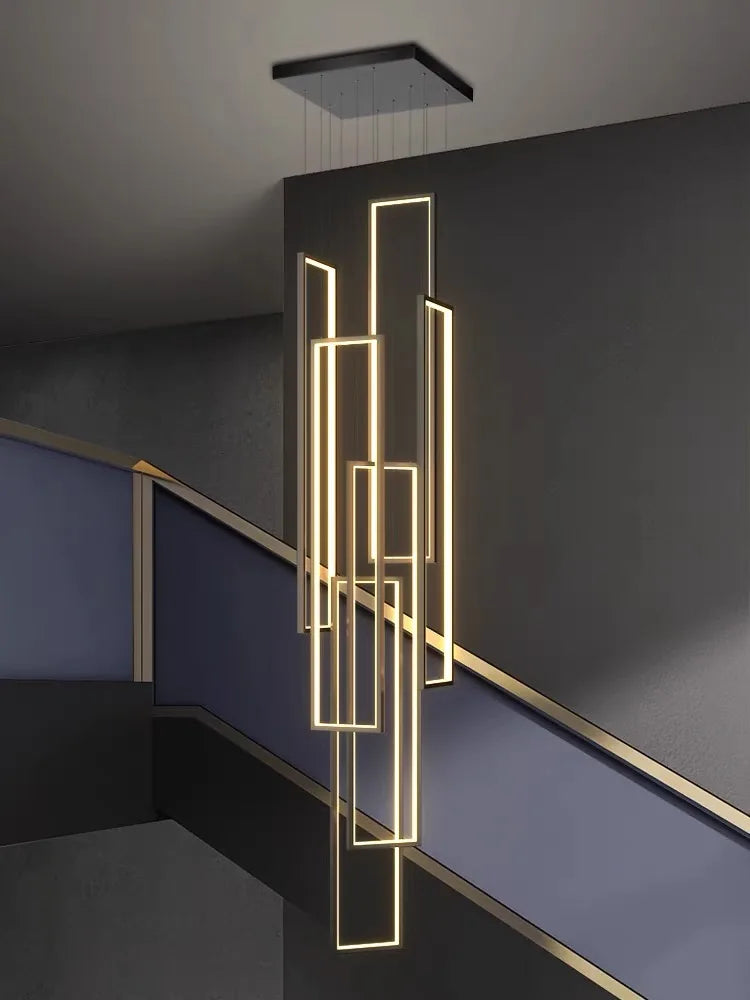 DecorBites™ LED Geometry Stair Chandelier - Luxury Nordic Villa Pendant Fixture for Modern Living