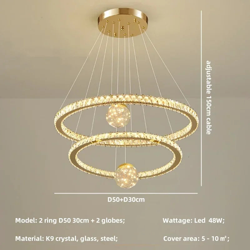 DecorBites™ Crystal LED Chandelier: Modern Living Room Pendant Lights, Glass Globe Hanging Lamp