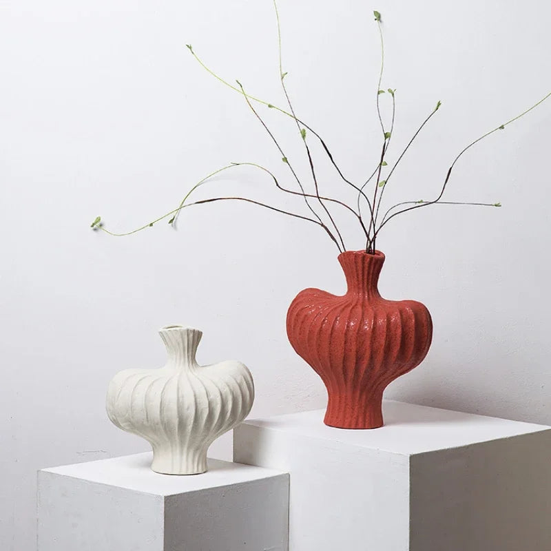 DecorBites™ Fringe Heterophore Vase - Handcrafted Porcelain Floral Arrangement Ornament