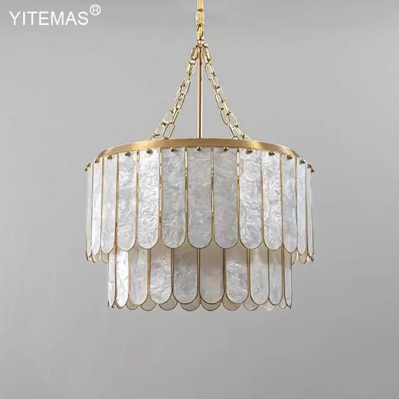 DecorBites™ Gold Shell Chandelier: Elegant Hanging Lighting for Living Room, Bedroom, Kitchen