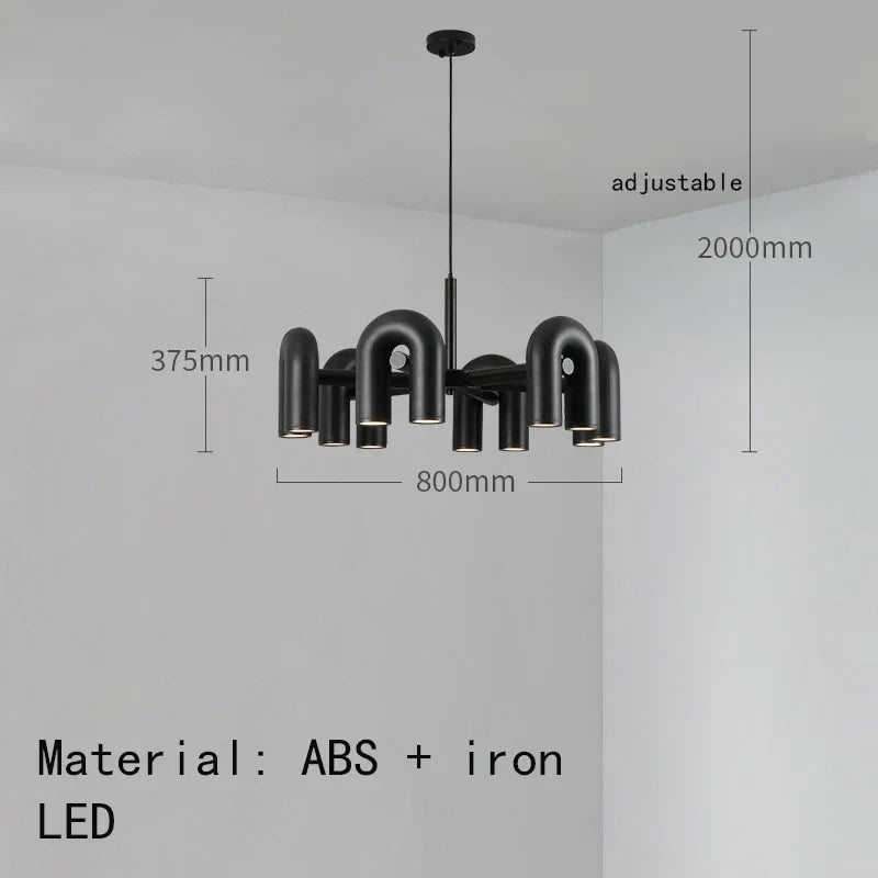 DecorBites™ Art Deco Metal Chandelier in Black, Orange, and Gray - Adjustable Cord - Dining Room, Foyer, Bedroom Lighting