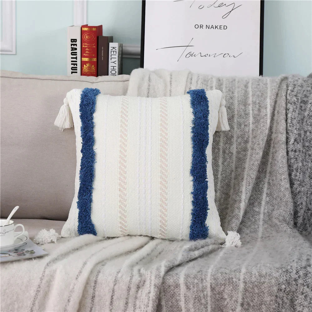 DecorBites™ Boho Woven Tassel Tufted Throw Pillow Case for Sofa Bed Chair