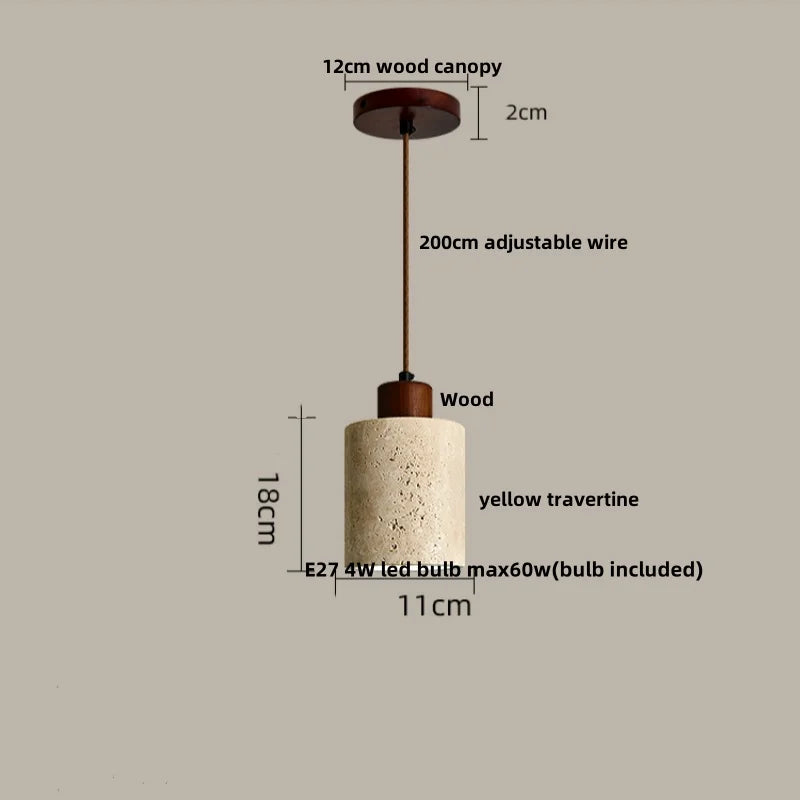 DecorBites™ LED Pendant Light: Modern Nordic Wood Canopy Yellow Travertine Luminaire