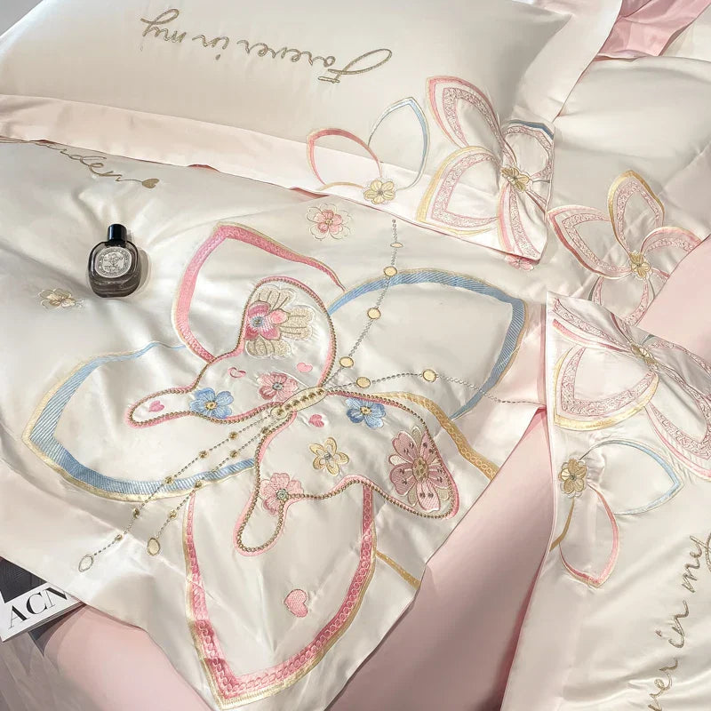 DecorBites™ Embroidered Butterfly Flowers Patchwork Bedding Set