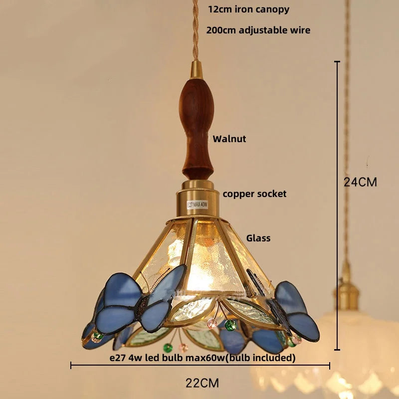 DecorBites™ Butterfly Pink LED Pendant Lamp Walnut Wood Glass Nordic Modern Home Decor