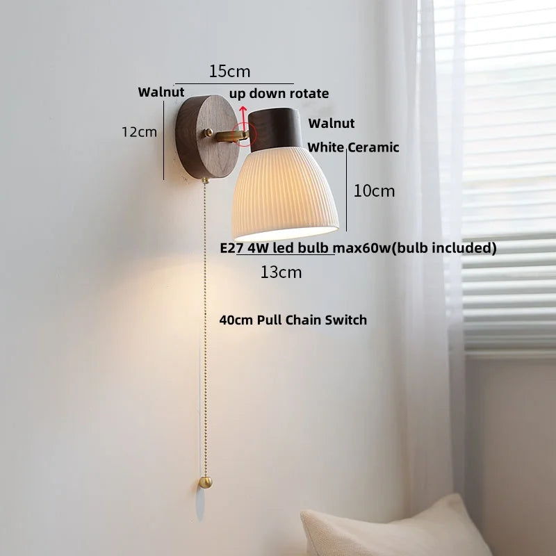 DecorBites™ LED Glass & Wood Wall Lamp | Modern Nordic Design, Pull Chain, Rotate Function