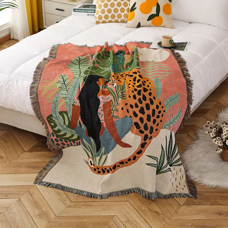 DecorBites™ Boho Floral Cotton Blanket - Soft Bedspread for Beds, Sofa & Living Room