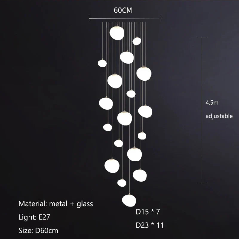 DecorBites™ Cobblestone Glass LED Pendant Lights Chandelier for Villa Hotel Loft Stairway