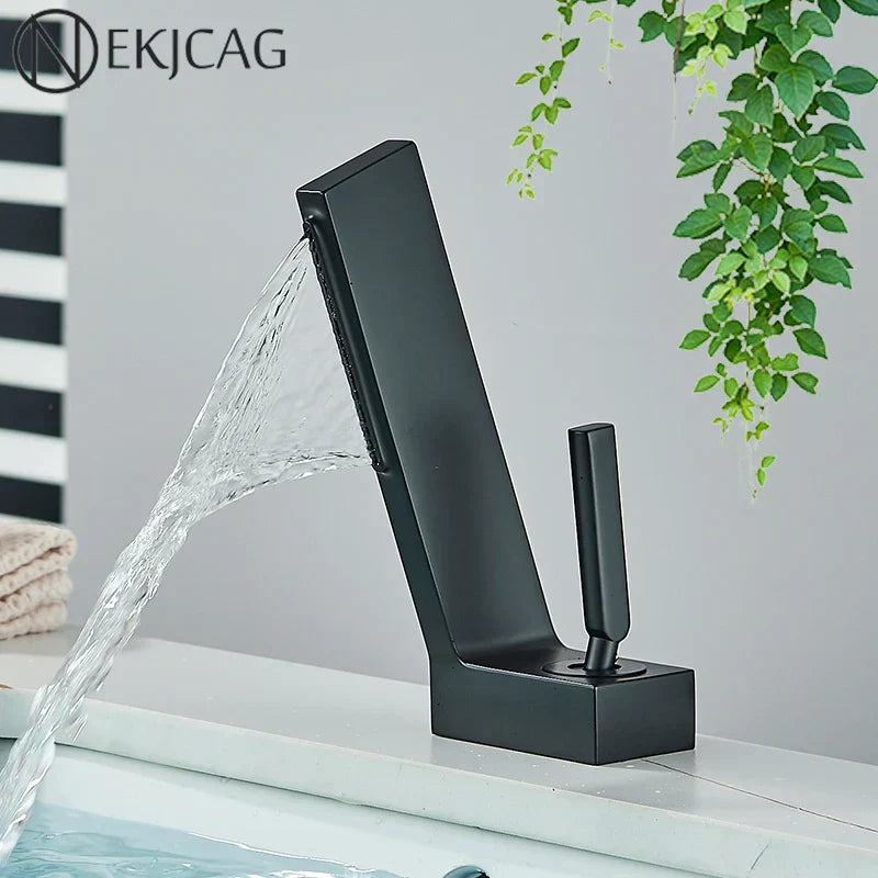 DecorBites™ Brass Waterfall Basin Faucet Hot/Cold Mixer Taps Single Handle Bathroom Sink