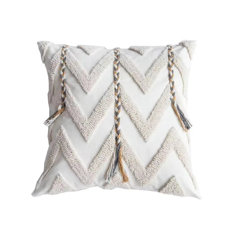 DecorBites™ Geometric Tufted Tassel Cushion Cover Cotton Canvas Fall Pillow Cover
