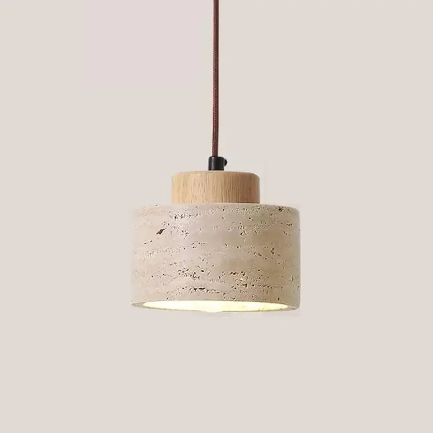 DecorBites™ LED Pendant Light: Modern Nordic Wood Canopy Yellow Travertine Luminaire