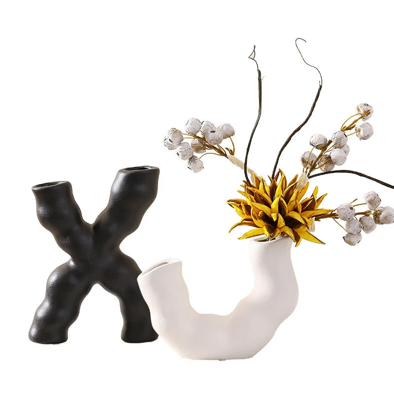 DecorBites™ Geometric Ceramic Flower Vase for Stylish Home Decor & Flower Arrangement