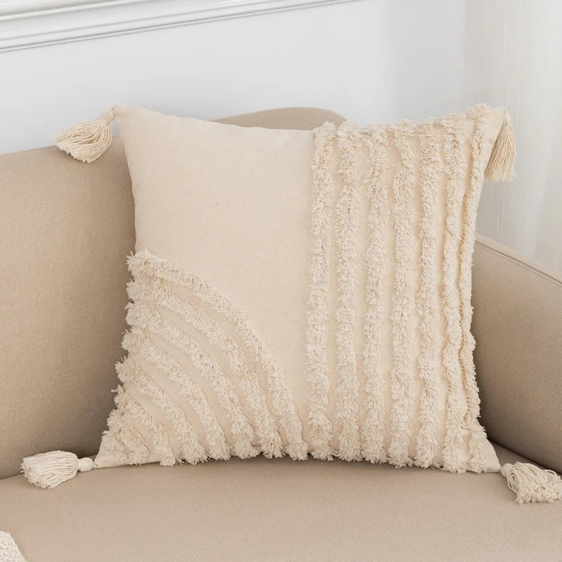 DecorBites™ Geometric Tufted Fringed Cushion Cover for Stylish Home Decor