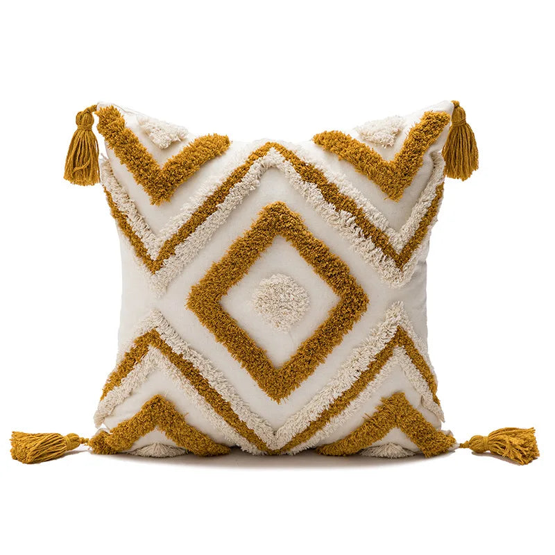 DecorBites™ Geometric Embroidery Boho Cushion Cover Sofa Decorative Pillowcase Canvas Cotton