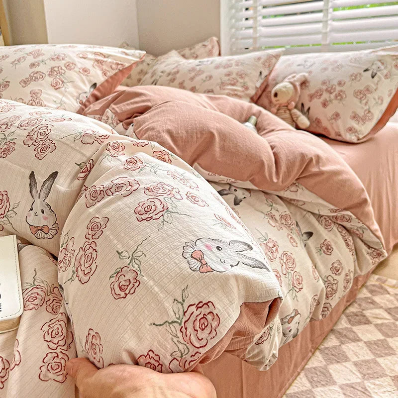 DecorBites™ Cartoon Pattern Cotton Bedding Set with Double-Layer Quilt Cover & Super Soft Bedsheet