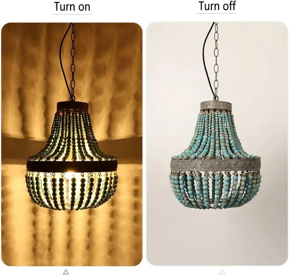 DecorBites™ Blue Wood Beads Ceiling Chandelier Pendant Lamps