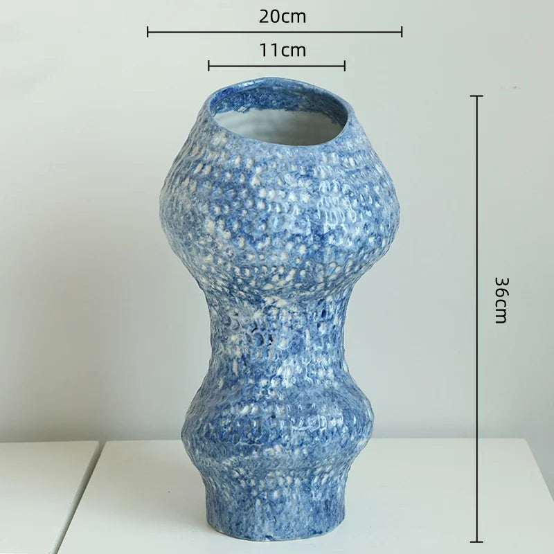 DecorBites™ Blue Ceramic Vase Hydroponic Terrarium Flowerpot Decoration Home Flower Vase