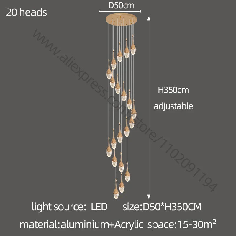 DecorBites™ Gold LED Staircase Chandelier | Luxury Large Living Room Pendant Lamp