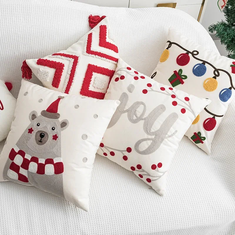 DecorBites™ Christmas Bell Red Geometric Tufted Throw Pillow Cover for Holiday Party Home Decor