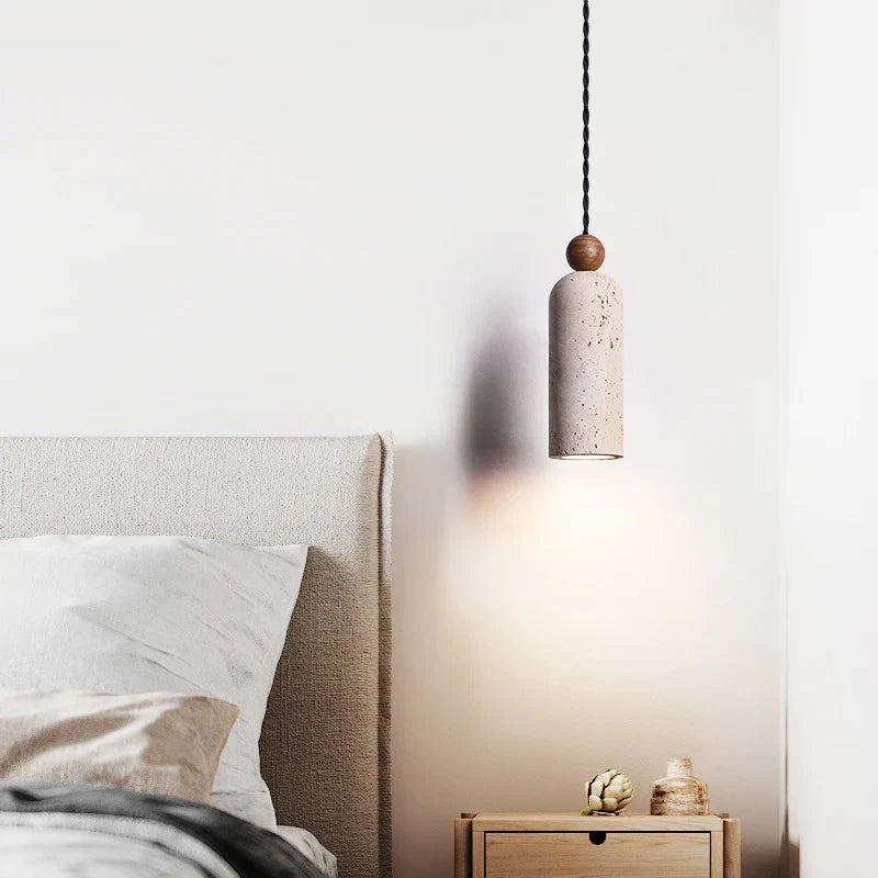 DecorBites™ LED Pendant Lamp Yellow Travertine Wood Hanging Light Fixture Luminaire